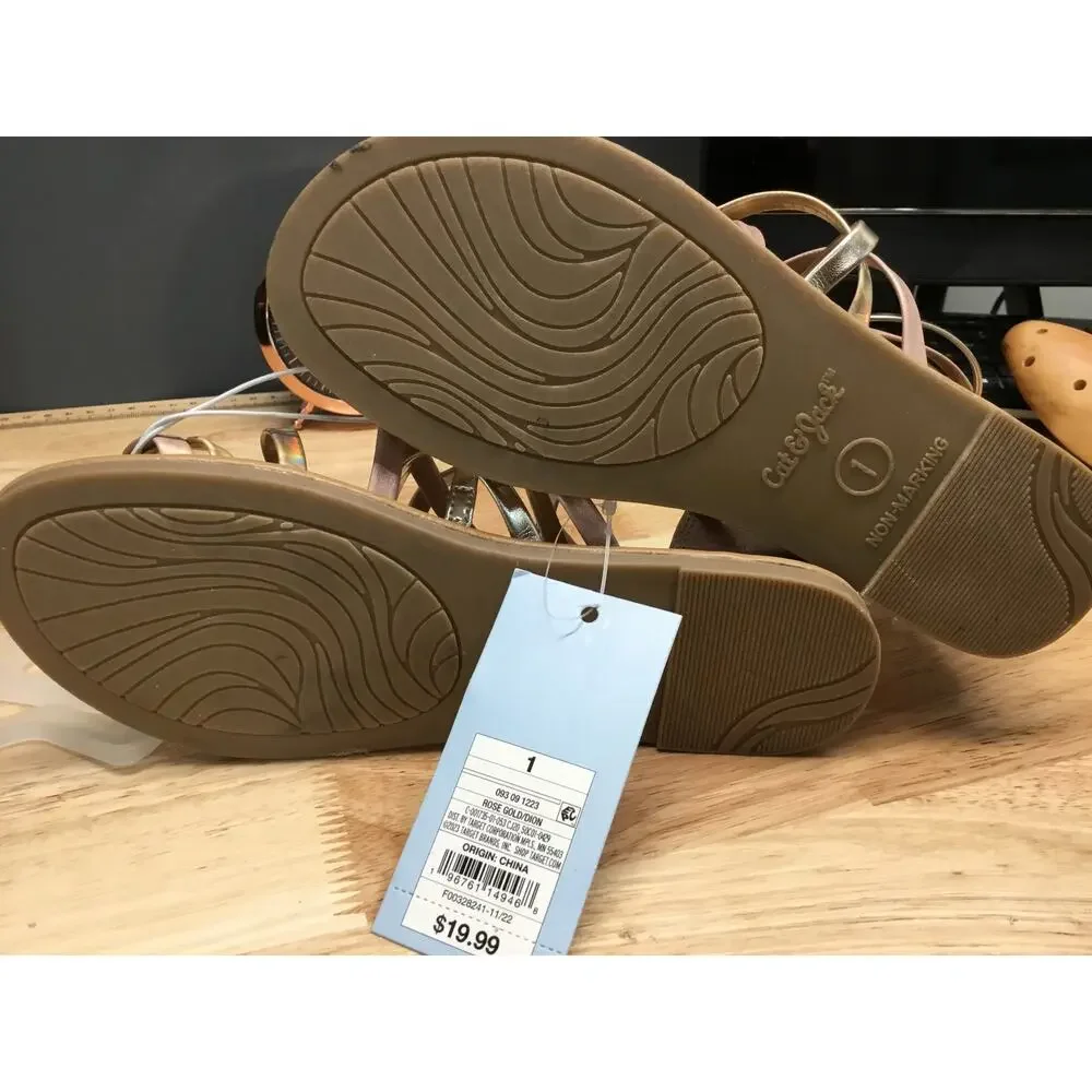 Cat & Jack F00328241 Sandals Girls US 1 Size Rose Gold Dion Ankle Strap Zipper